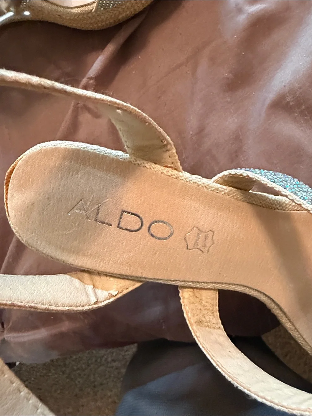 Wedge Espadrille Sandals with Sparkle Straps - Beige